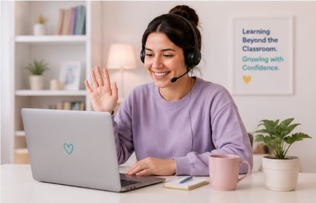 Katherine greeting a family during an online discovery session